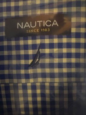 Nautica Men's Blue and Cream Gingham Button-Down Shirt